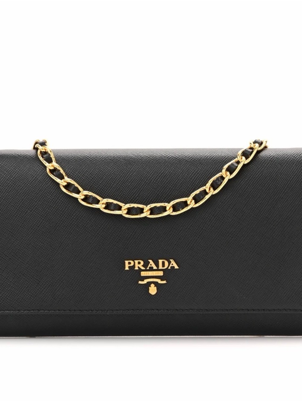 Prada Black Saffiano Leather Wallet on a Chain Crossbody